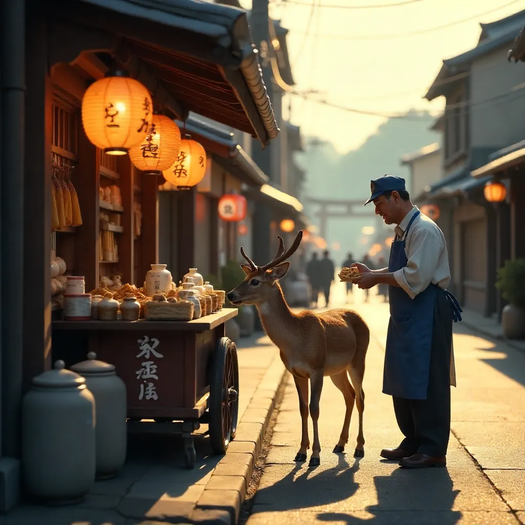 Deer Approaches Snack Vendor in Nara