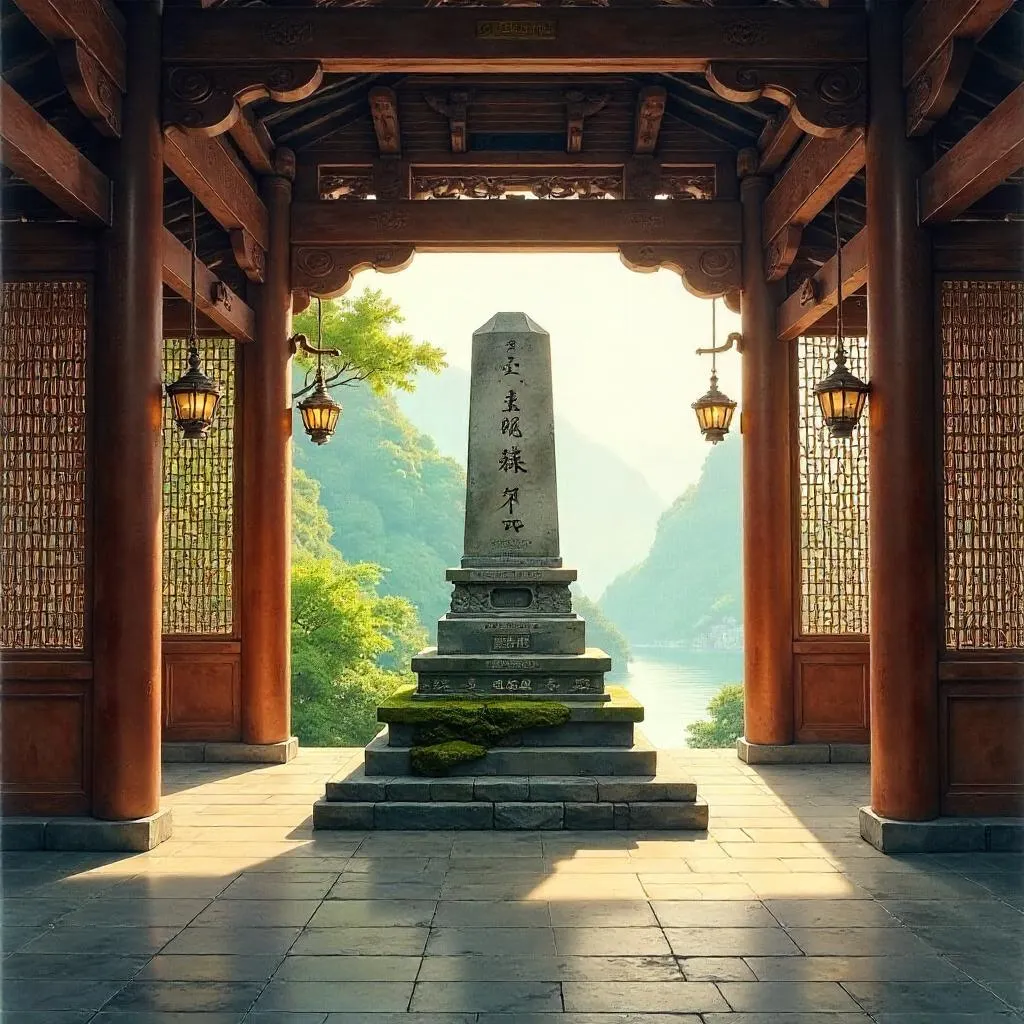Monument Inside a Pagoda in Watercolor