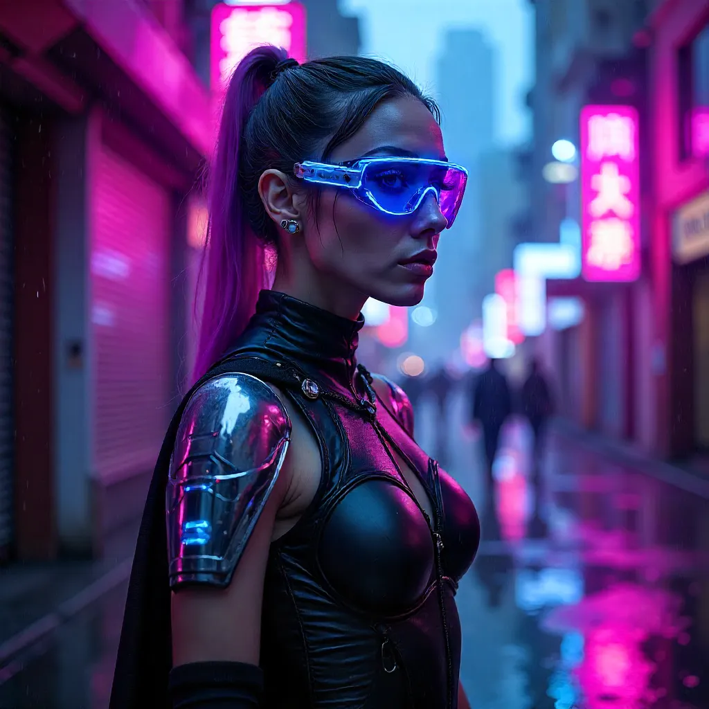 Purple Neon Cyberpunk Fashion Portrait