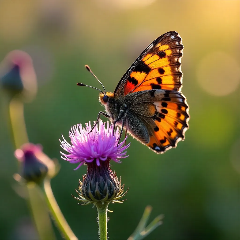 Painted Lady on Thistle: Vibrant Wing Patterns