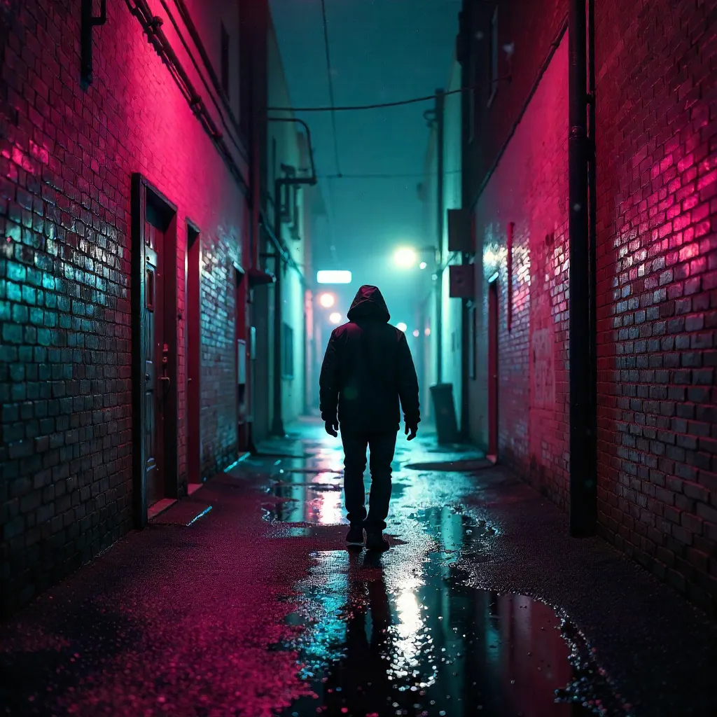 Neon Alley Night: A Solo Urban Explorer