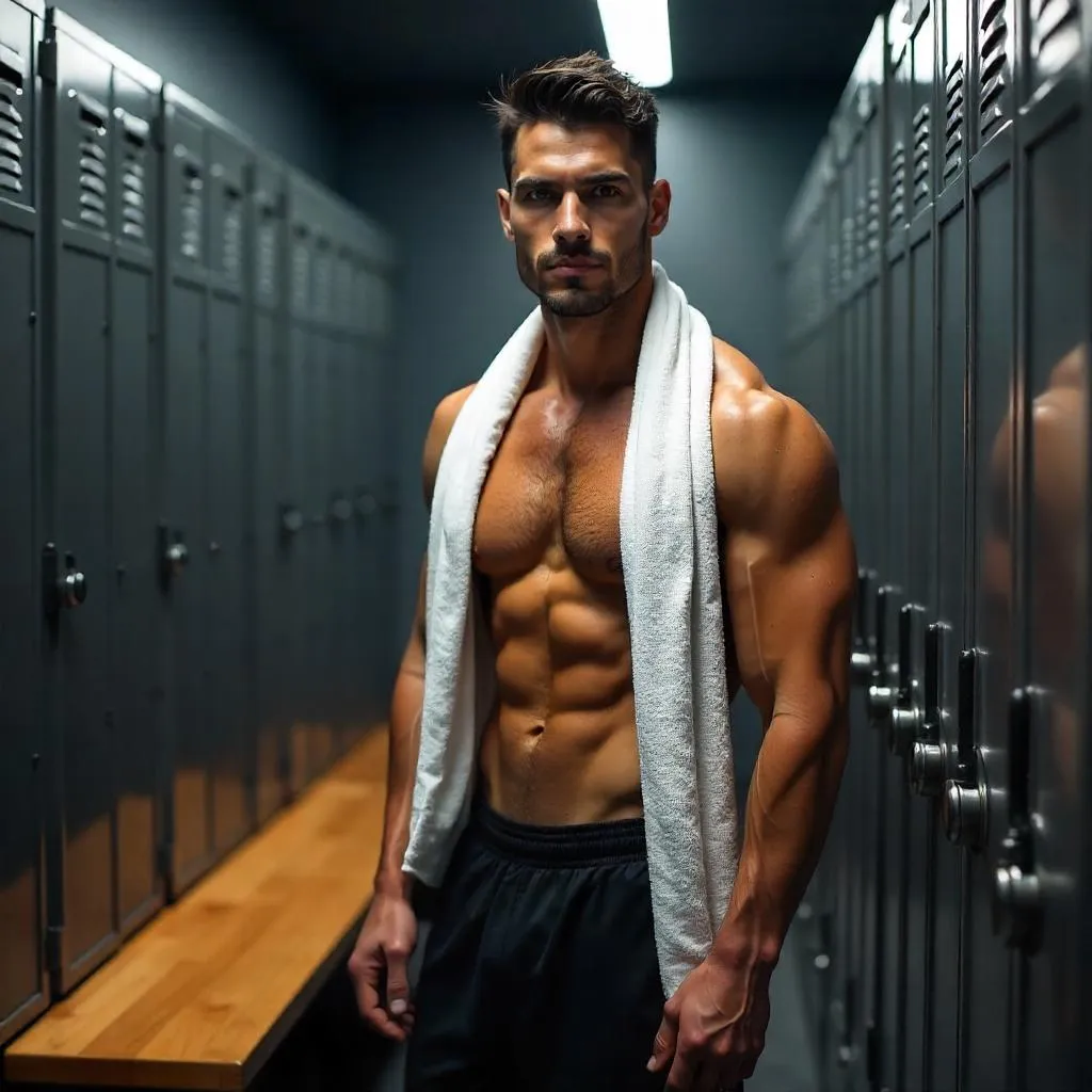 Locker Room Portrait: Handsome Latino Man (Photorealistic)