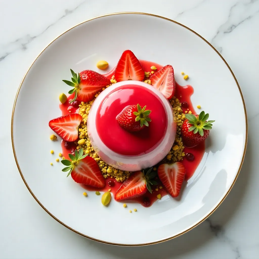 Top-Down Gourmet Strawberry Dessert on Fine Plate