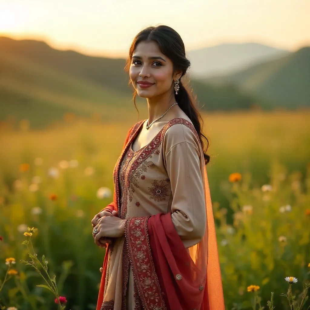 Serene Woman in Traditional Attire Outdoors