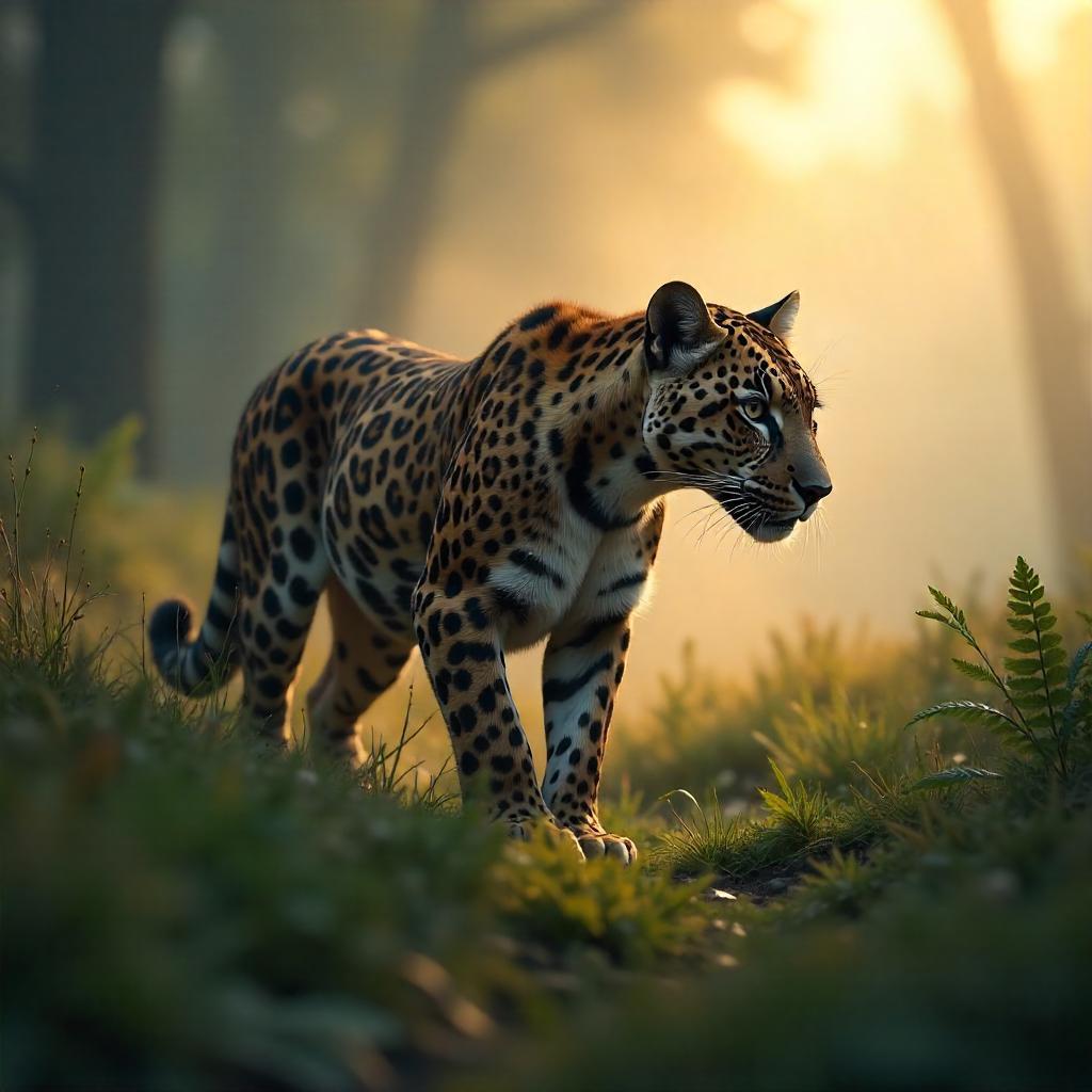 Leopard in Morning Mist: A 3D Render