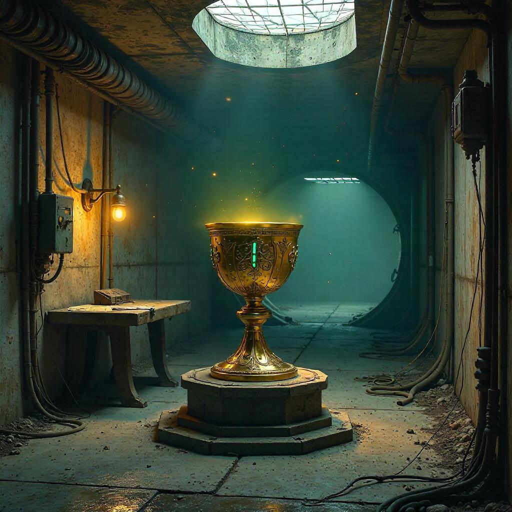 Golden Chalice in a Dim Bunker — Concept Art