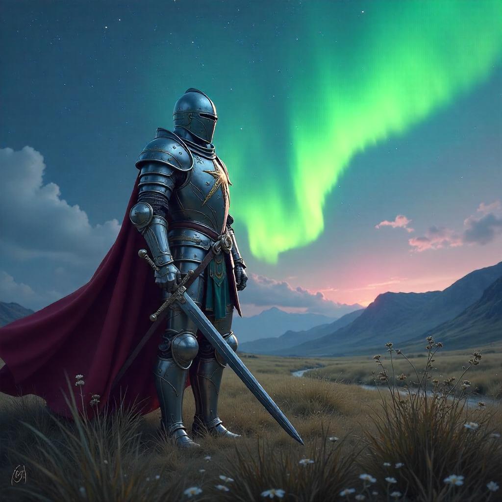 Paladin in the Aurora Fields - Digital Fantasy Art