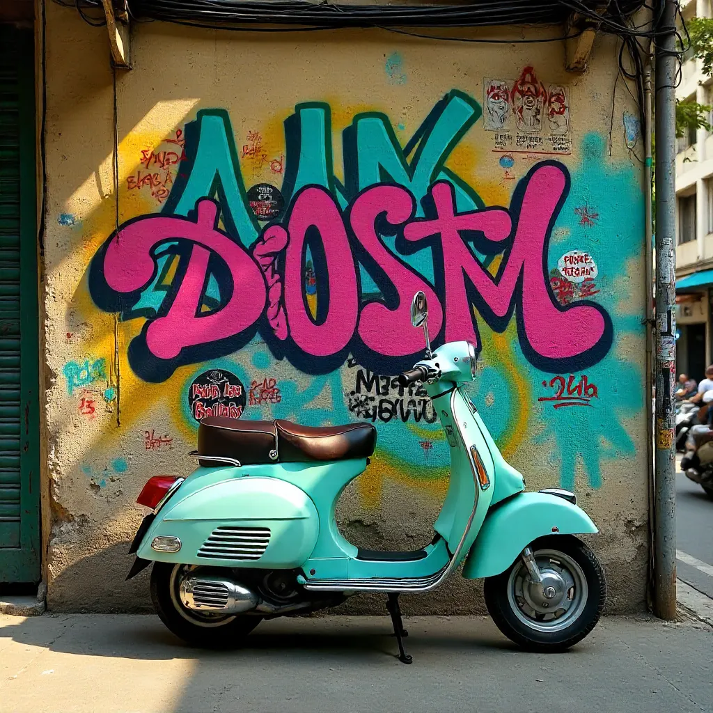 Hanoi Graffiti Scooter by a Wall of Street Art