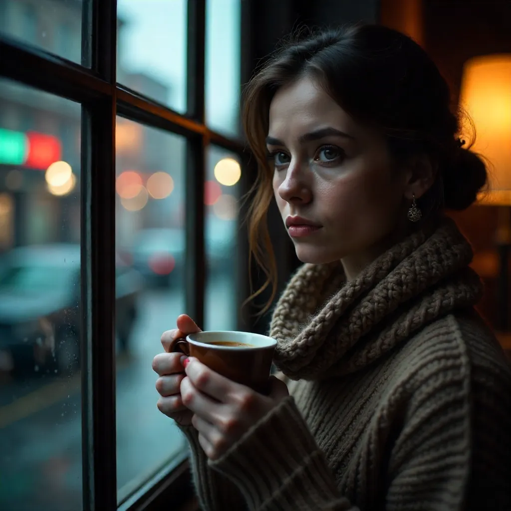 Pensive Woman by the Window with Reflections