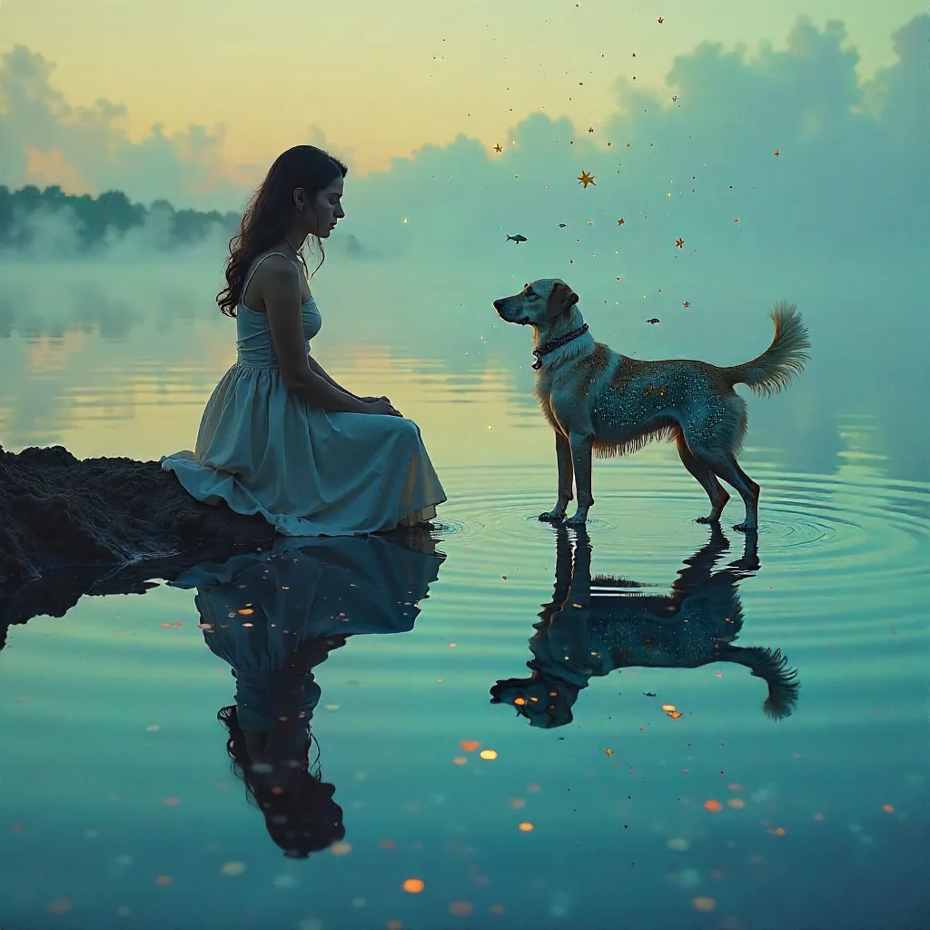 Reflections of Solace: Woman and Dog in Water