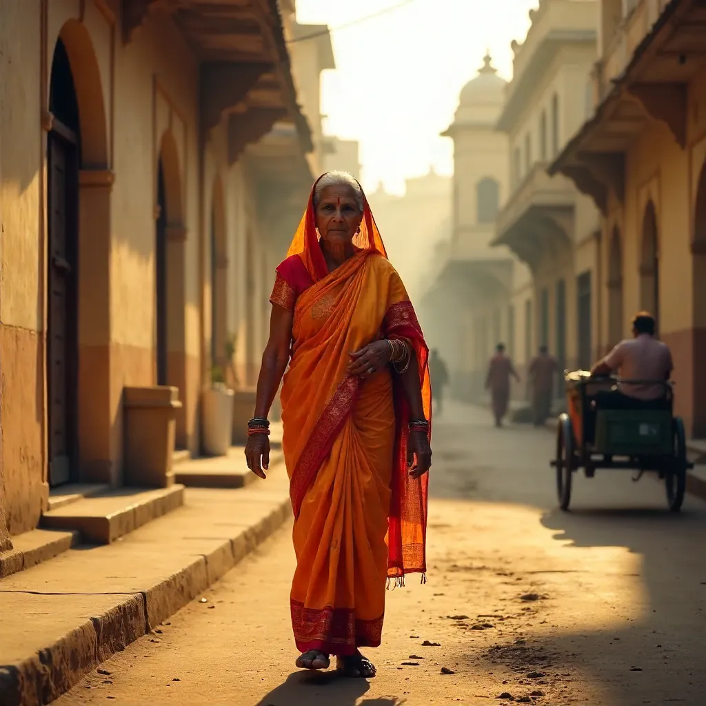 Sunrise Stroll of a Senior Woman in Indore
