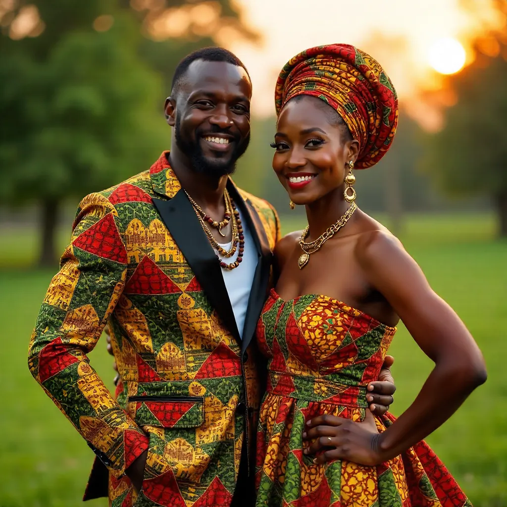 Vibrant Duo Portrait in African Attire Outdoors