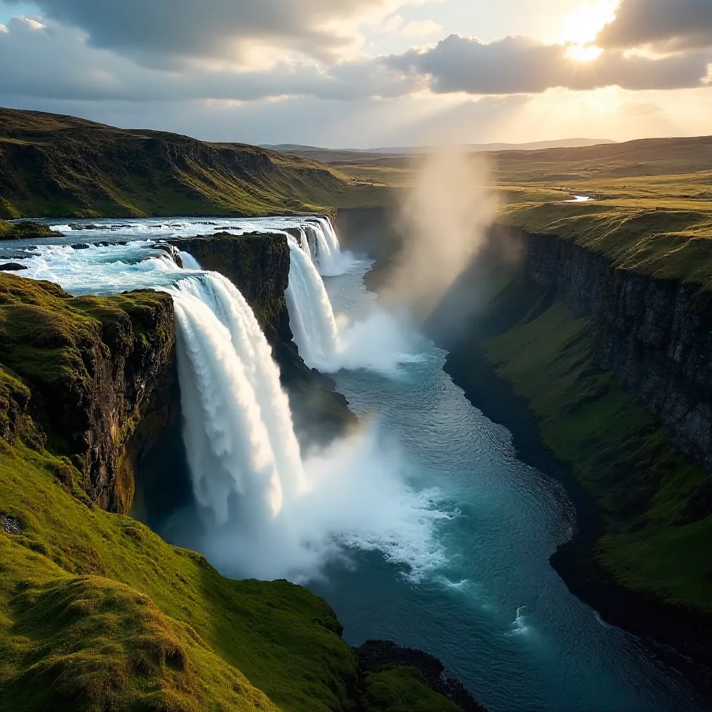 Aerial View of Skógafoss Moss-Covered Iceland