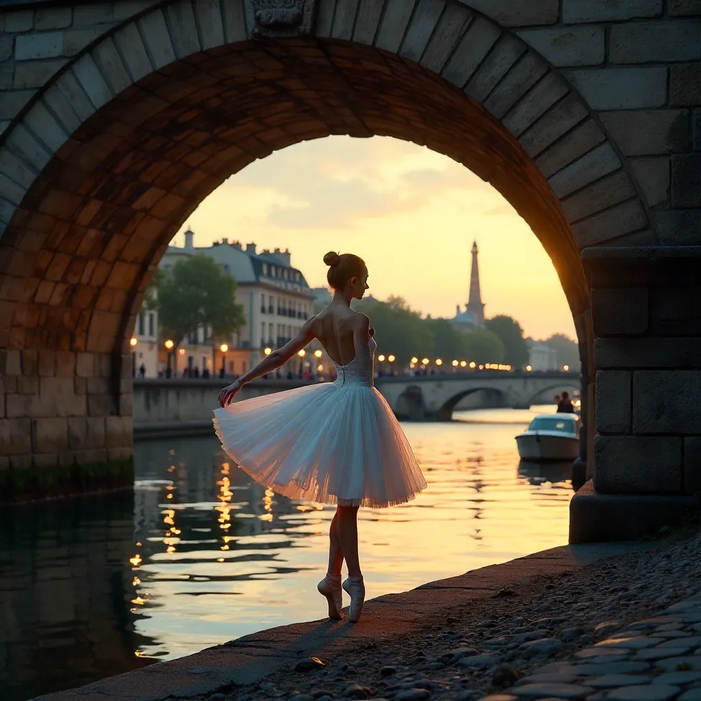 Graceful Ballerina Beneath Parisian Bridge