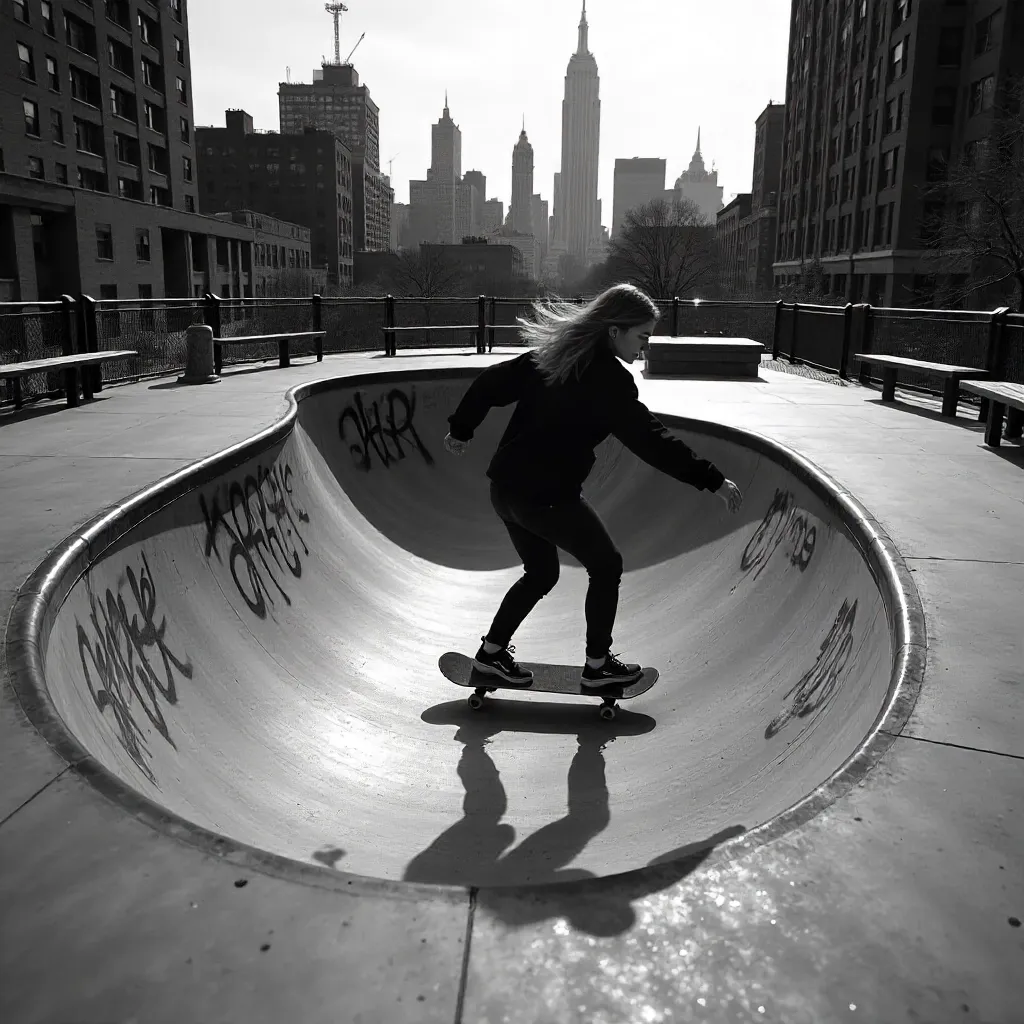 Noir Skater in NYC Halfpipe