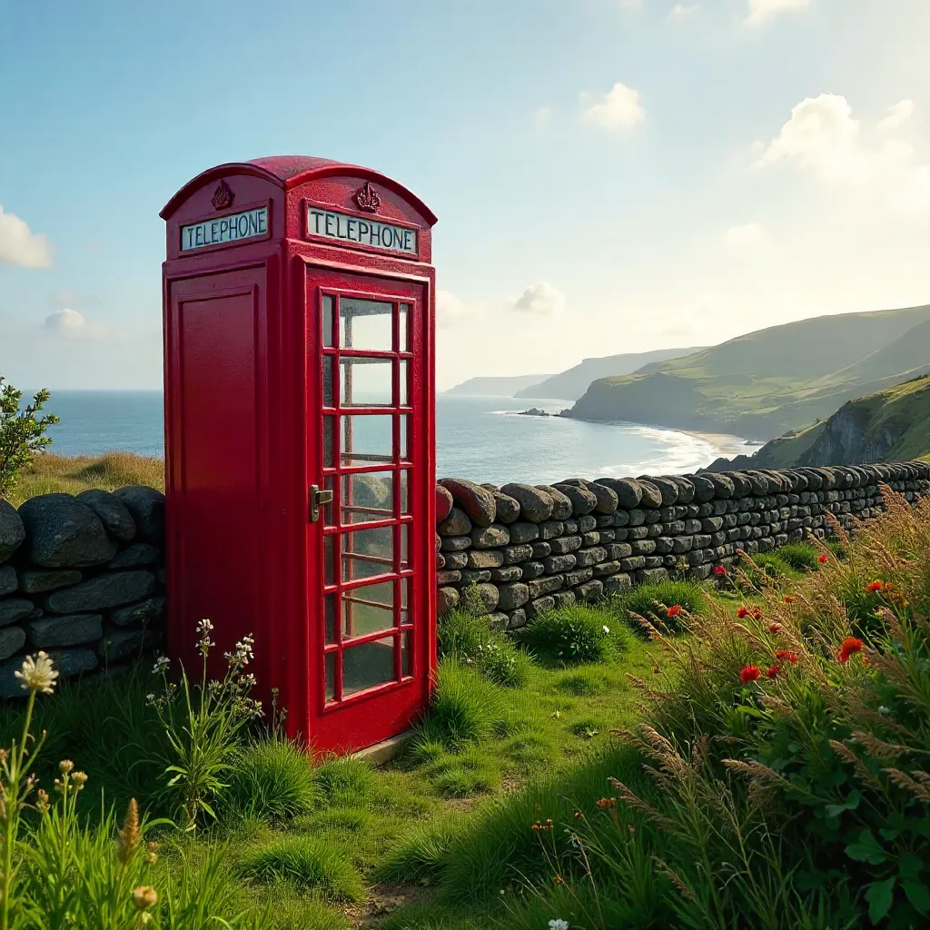 Red Telephone Box in Lush Avoch Landscape