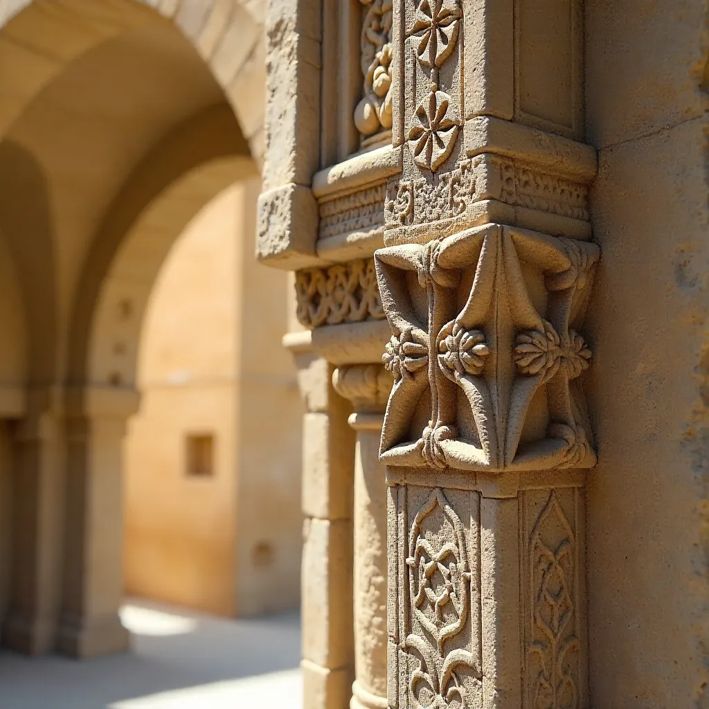 Close-Up of Ancient Archway Geometric Carvings