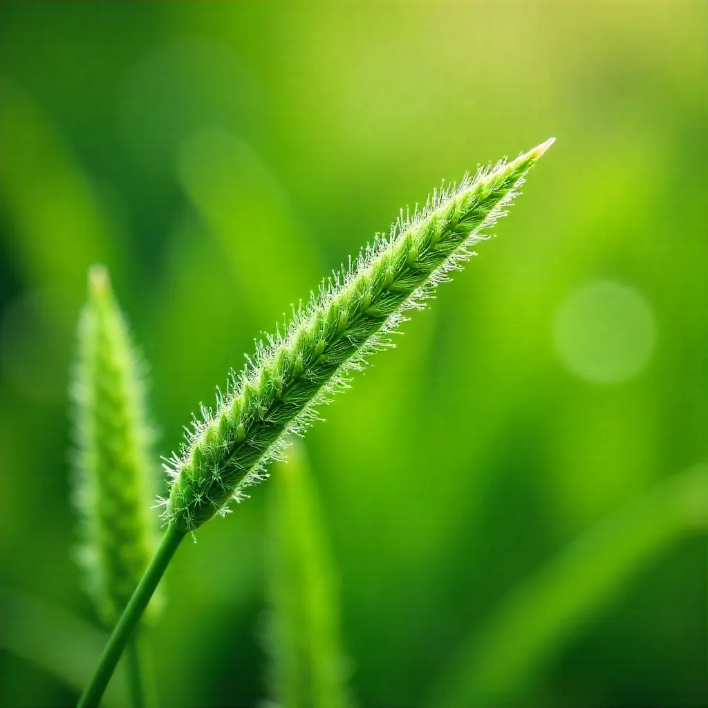 Macro View: Fuzzy Grass Close-Up with Green Blur