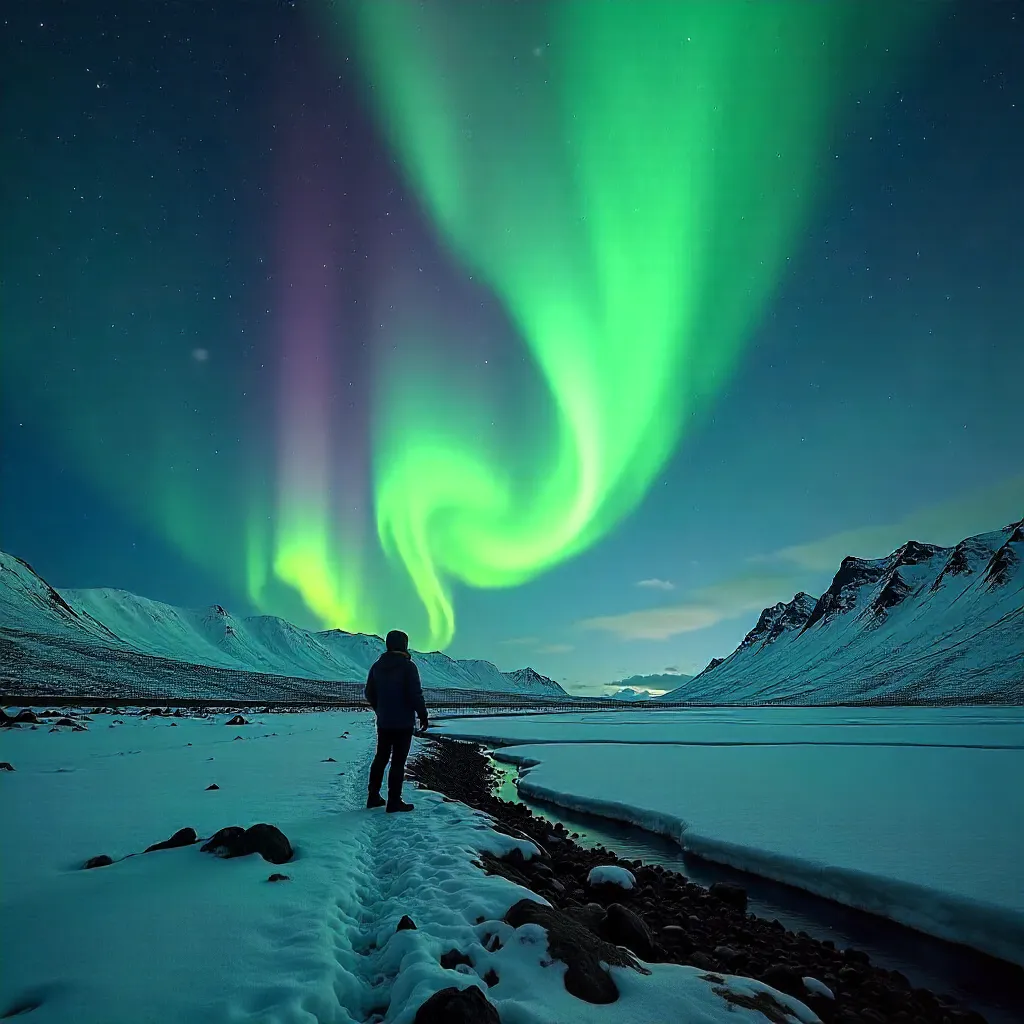 Silhouette Beneath Icelandic Aurora Skies
