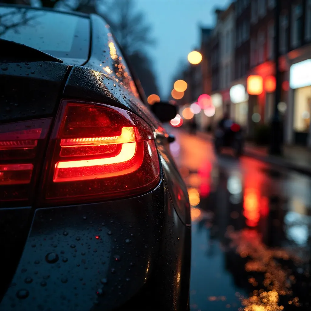 Rainy Amsterdam Tail Light Macro with Checkered Pattern