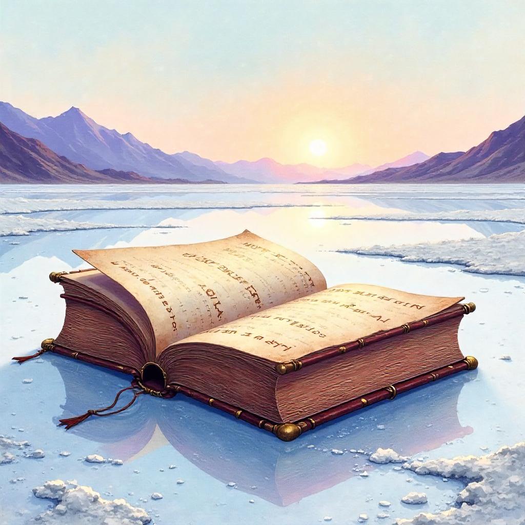 Whispering Tome on a Salt Flat at Dusk