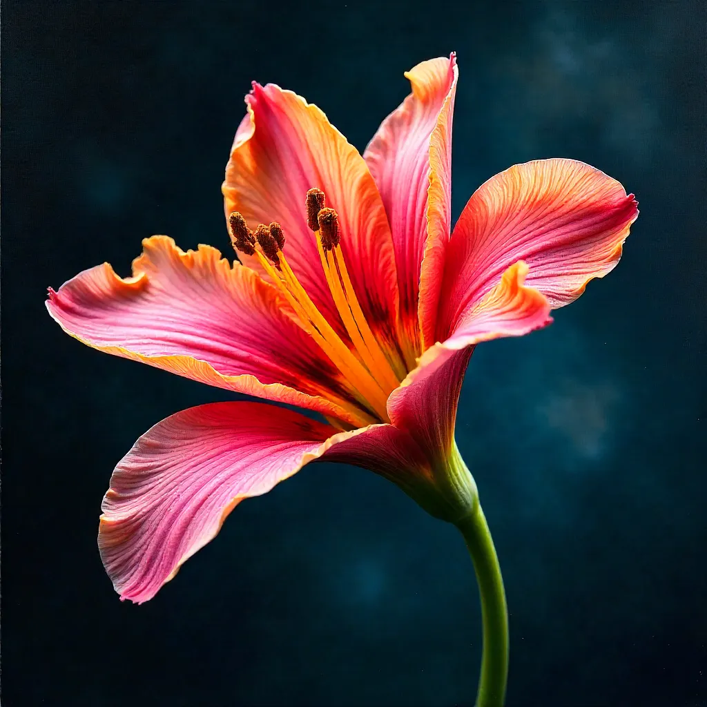 Vibrant single flower stem with artistic yellow splash
