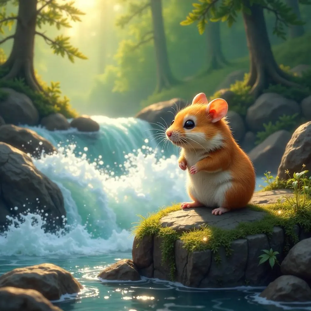 Hamster by the Rushing River in Digital Art