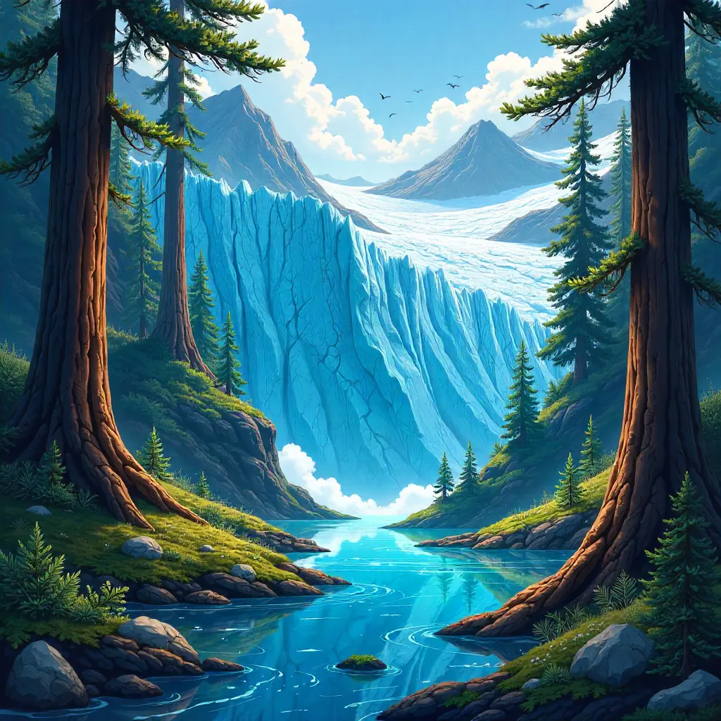 Glacier Dream in the Redwood Forest (Anime Style)