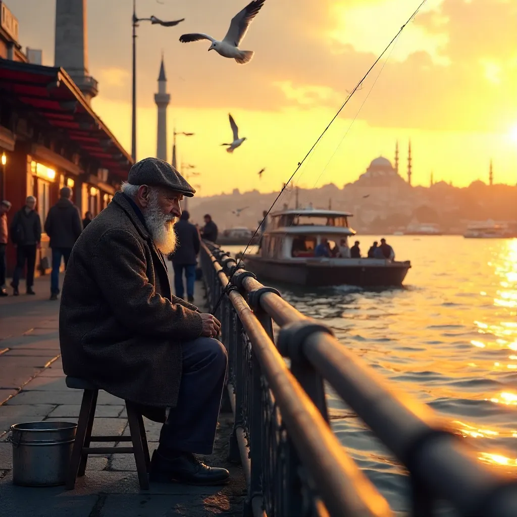 Sunset Fisherman on Galata Bridge, Istanbul
