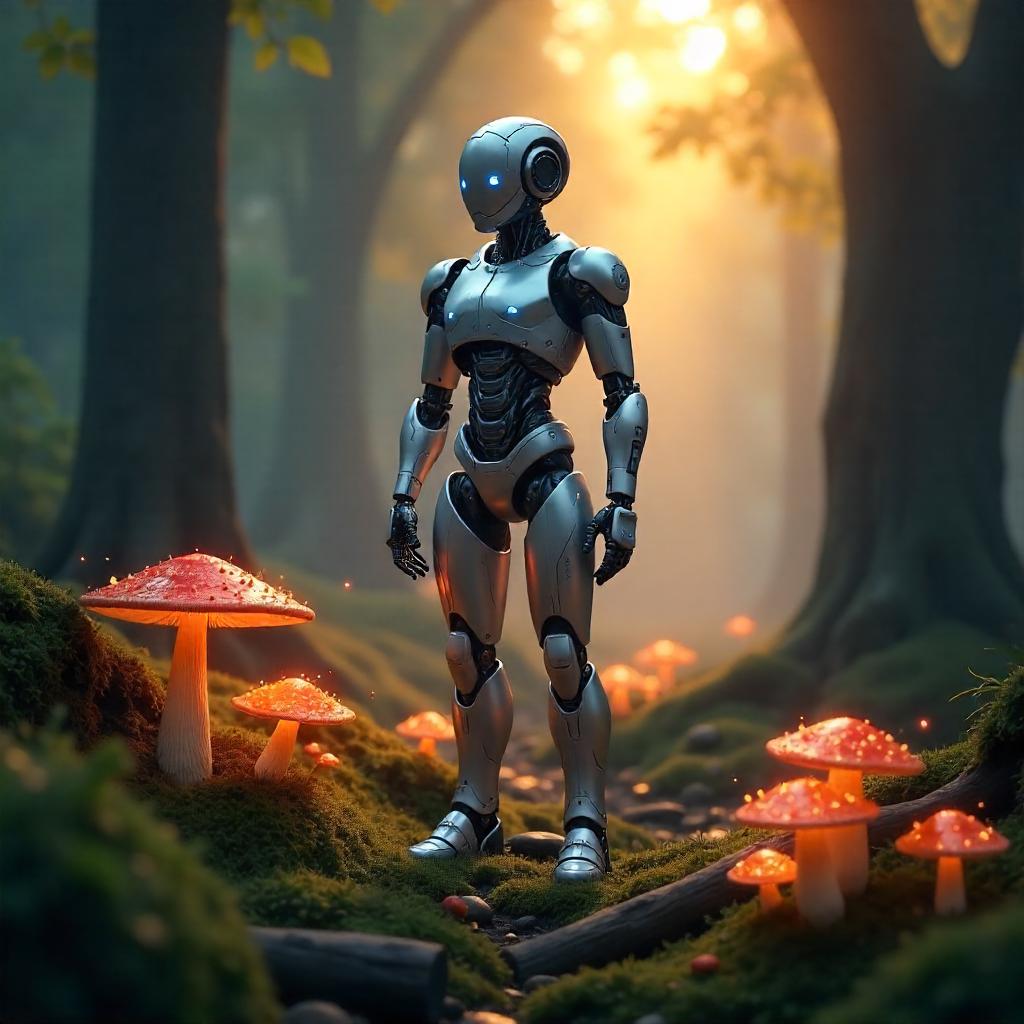 Robot in a Mystical Fairy Ring - 3D Render