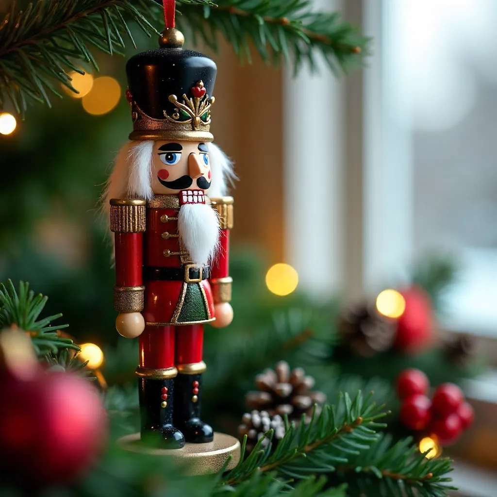 Nutcracker Ornament Amid Festive Greenery
