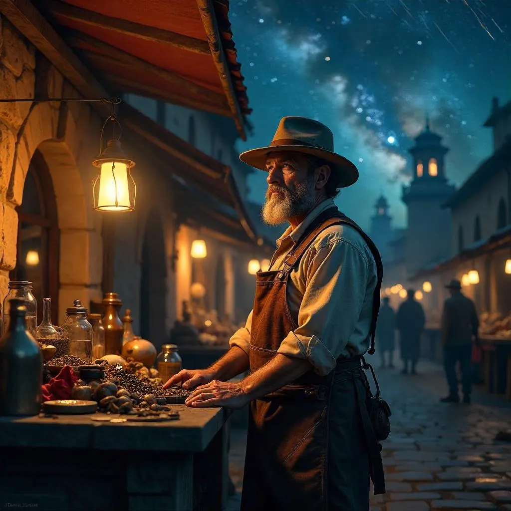 Meteor Shower Merchant: A Photorealistic Encounter
