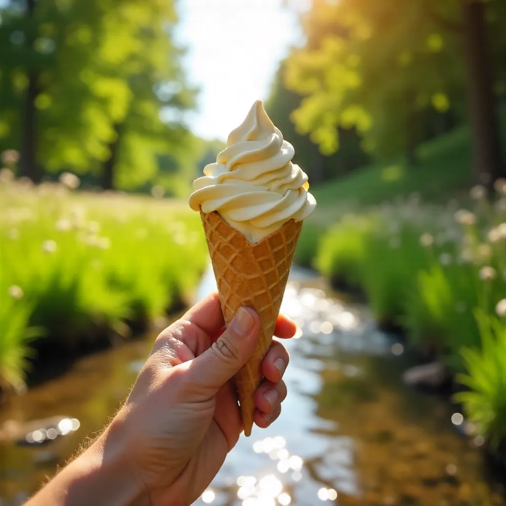 Sunlit Streamside Ice Cream Moment