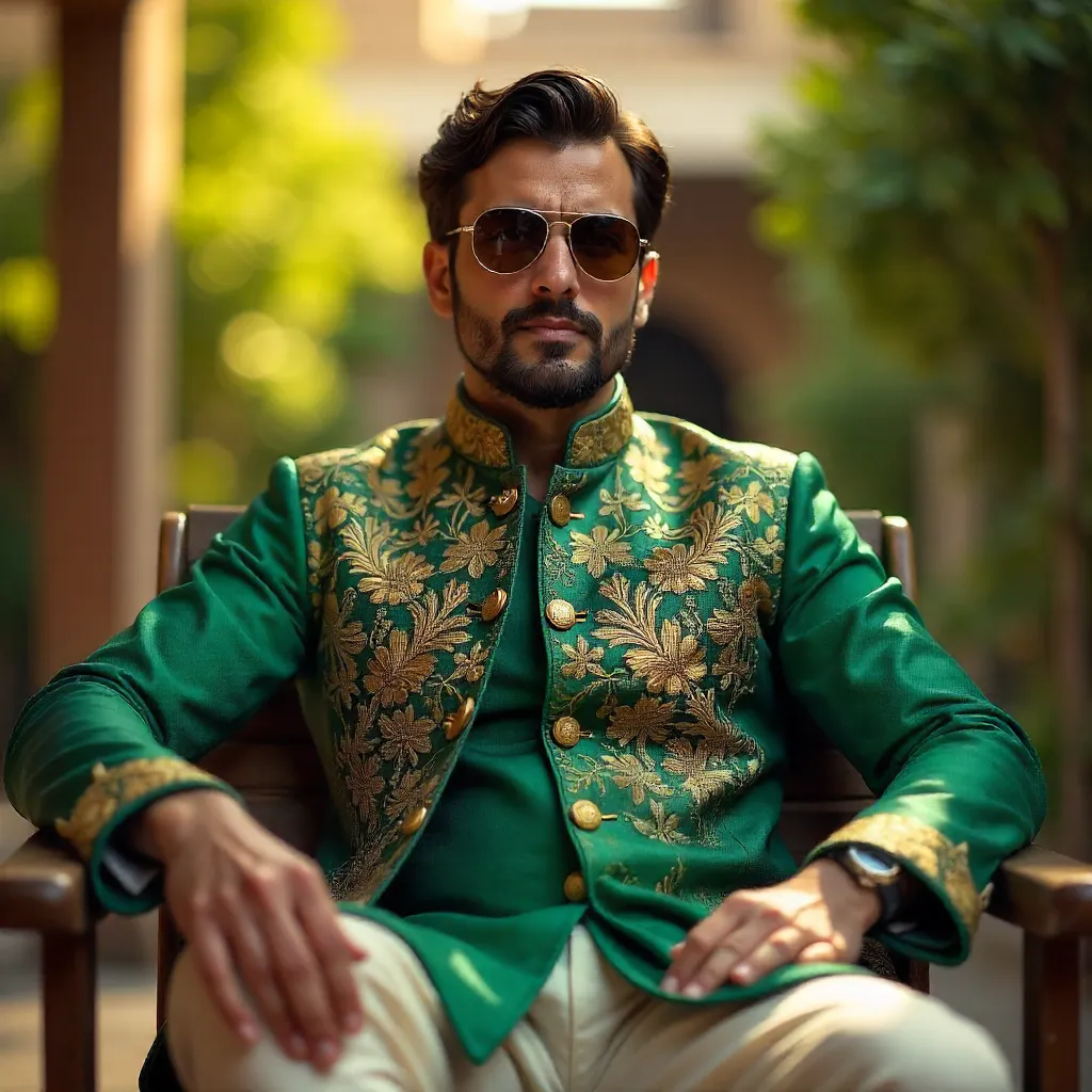 Sunlit Portrait of a Fashionable Man in Traditional Attire
