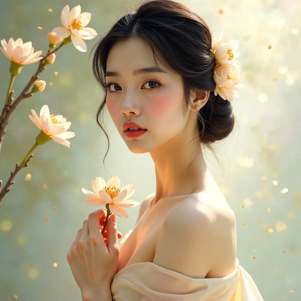 Elegant Asian Woman Portrait with a Flower