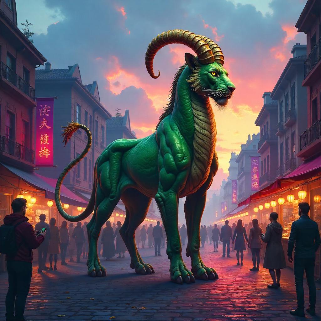 Chimera in Neon Town Square: A Digital Dream