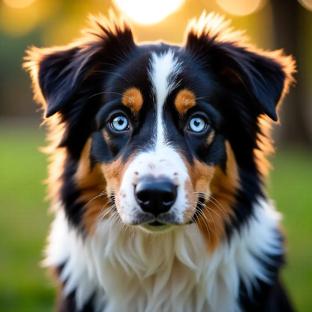 Captivating close-up of a blue-eyed Australian Shepherd
