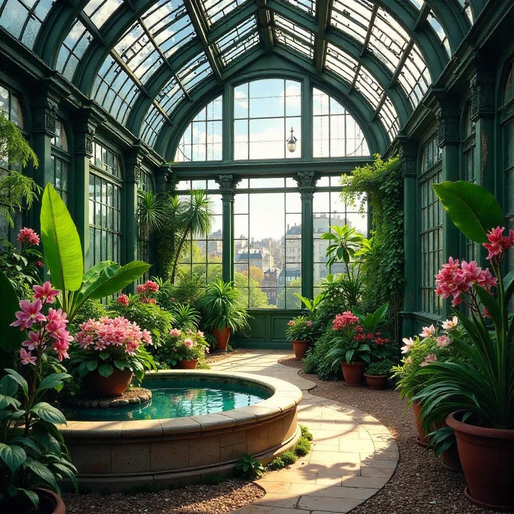 Parisian Greenhouse: Lush Conservatory in Bloom