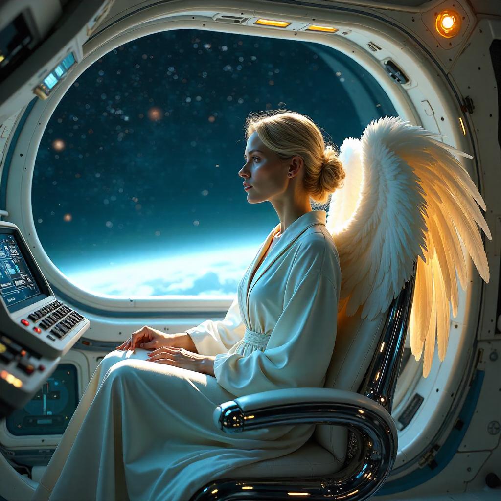 Photorealistic Angel Aboard a Starship