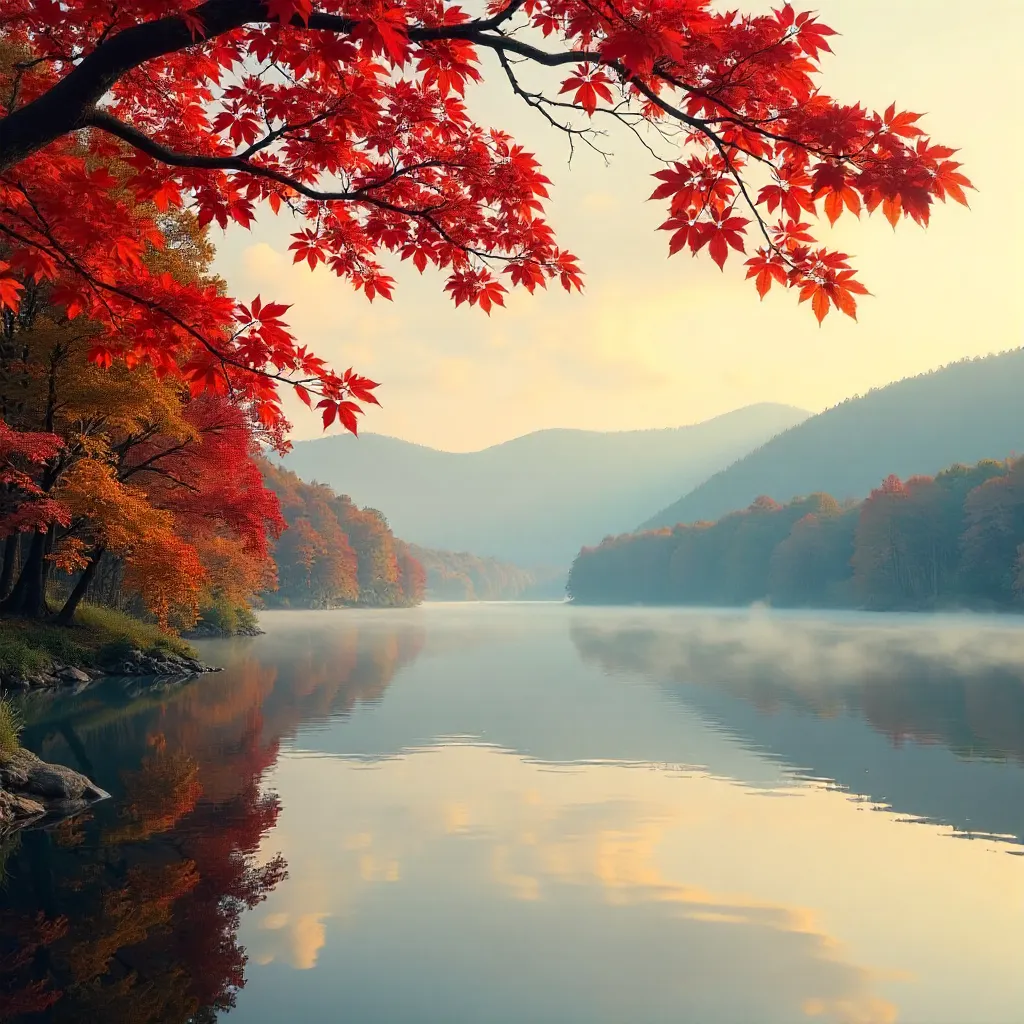 Autumn Tranquility: Lake Framed by Leaves