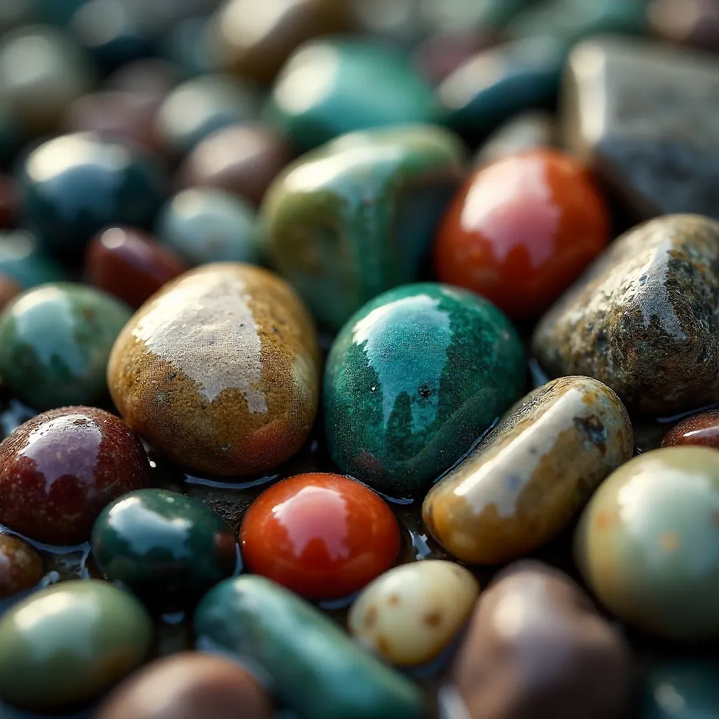 Vibrant Close-Up of Diverse River Rocks and Textures