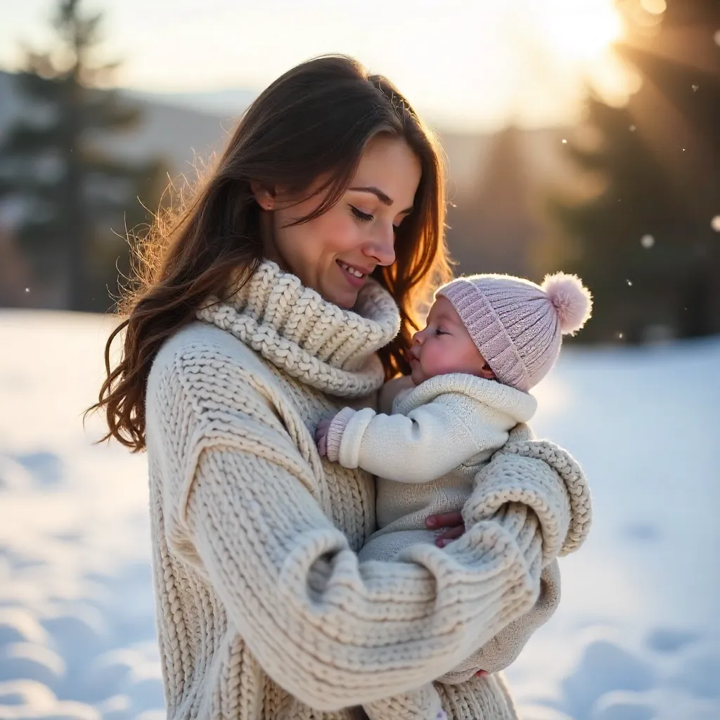 Winter Serenade: A Mother and Baby in Snow