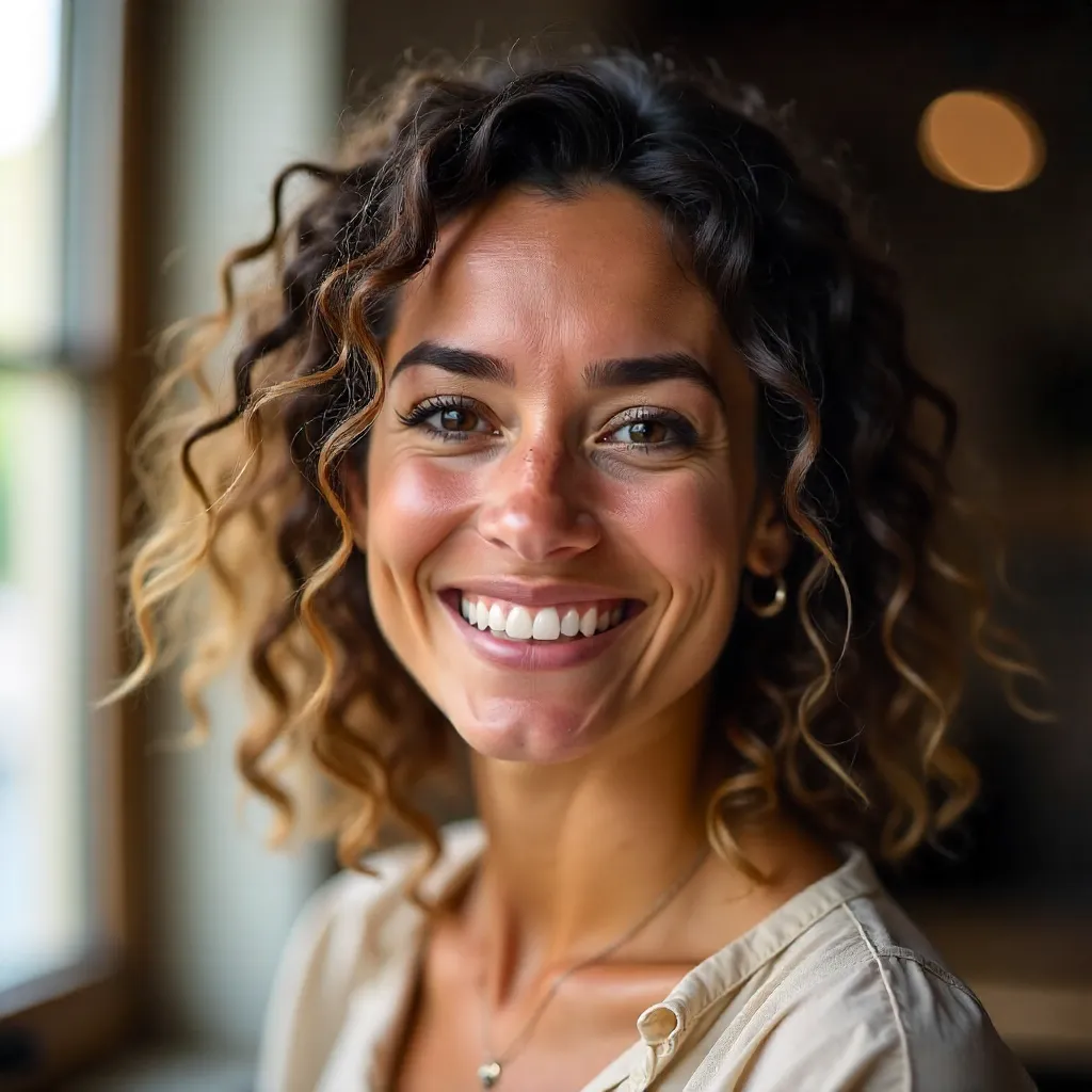 Cheerful Curly-Hair Close-Up Portrait