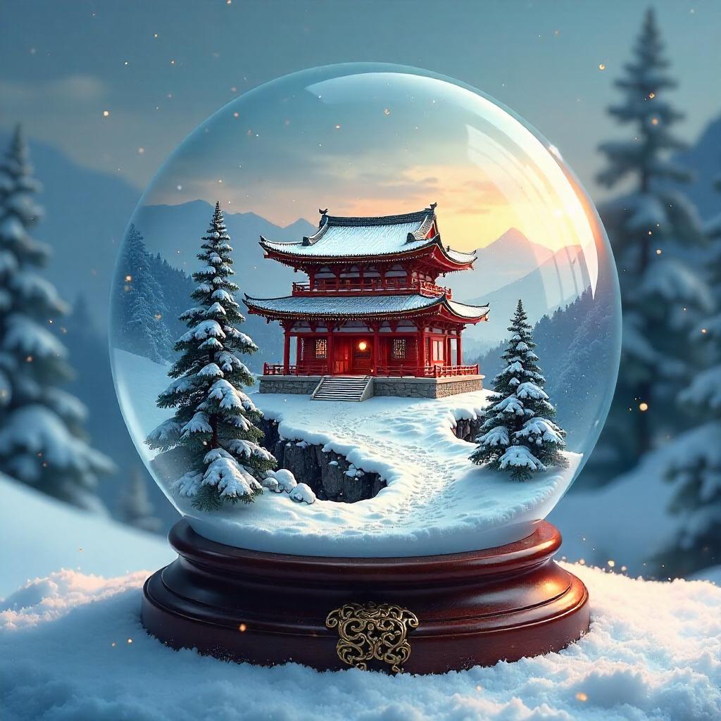 Snow Globe Temple: Digital Art in Glass