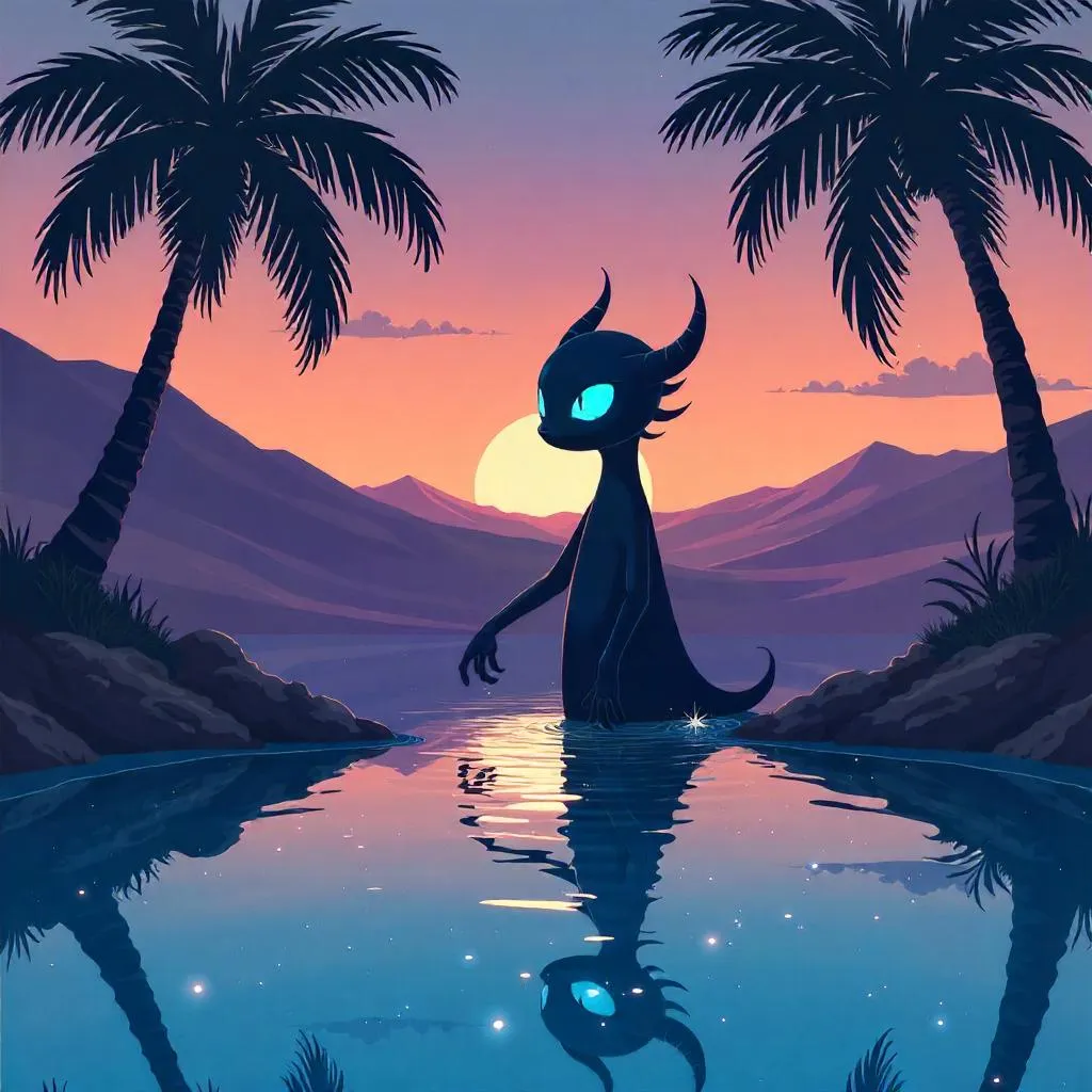Shadow Creature in an Oasis (Anime Style)