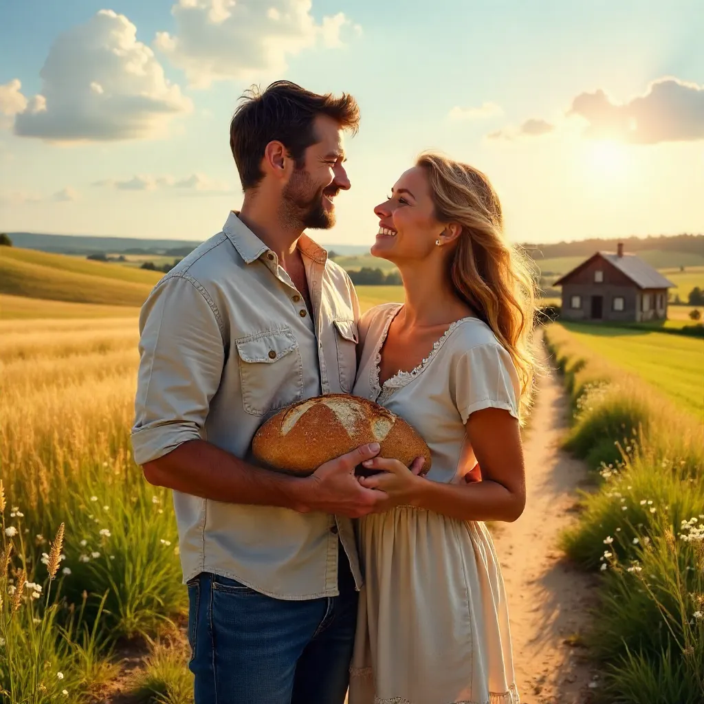 Joyful Couple Embracing in the Countryside