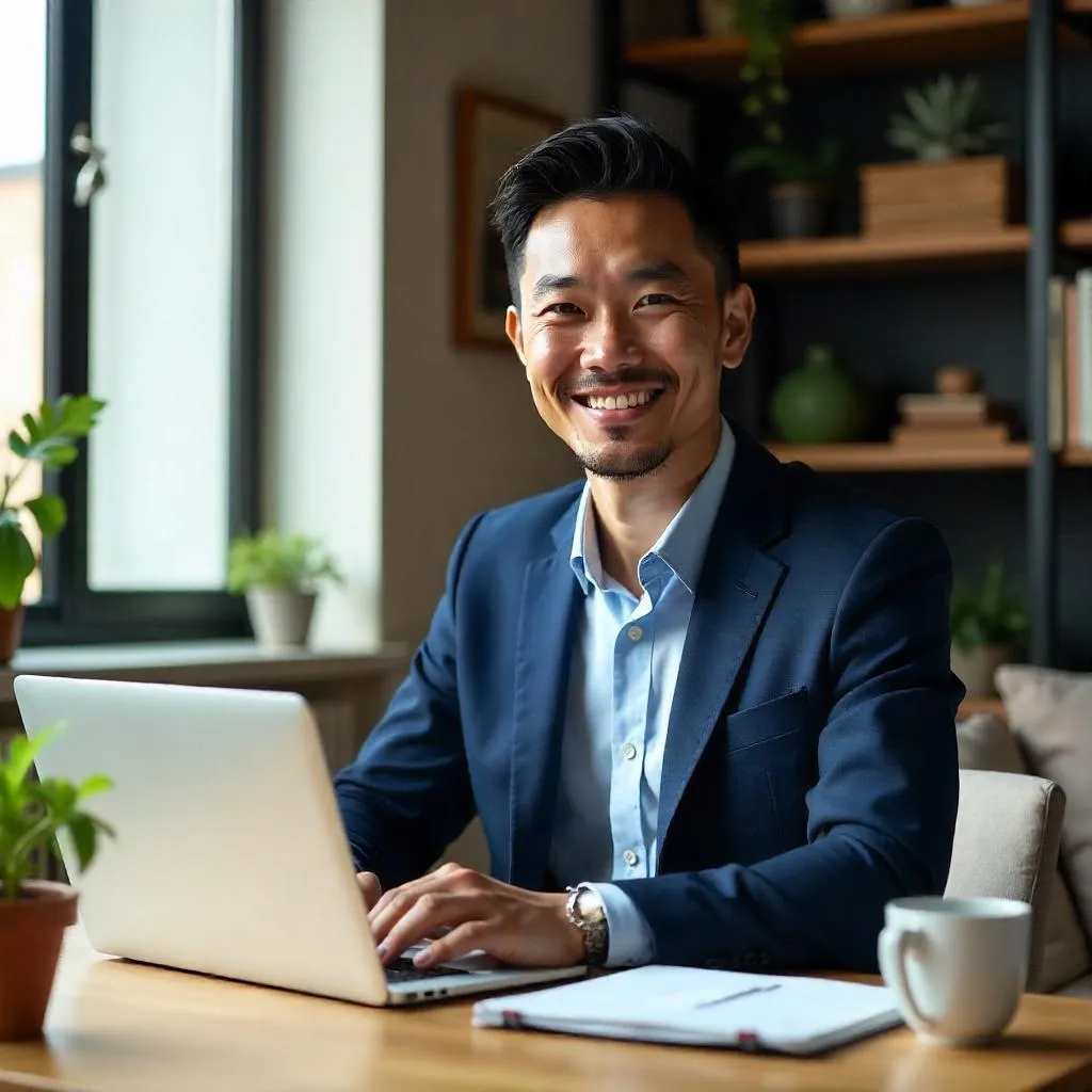 Photorealistic Portrait of a Professional Asian Man at Home