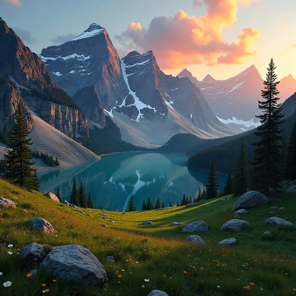 Alpine Sunset Over Dramatic Rocky Peaks