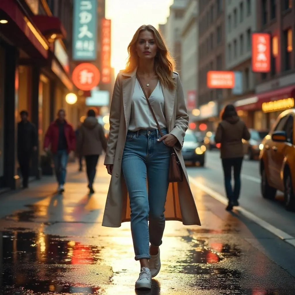 Photorealistic City Street Portrait of a Woman