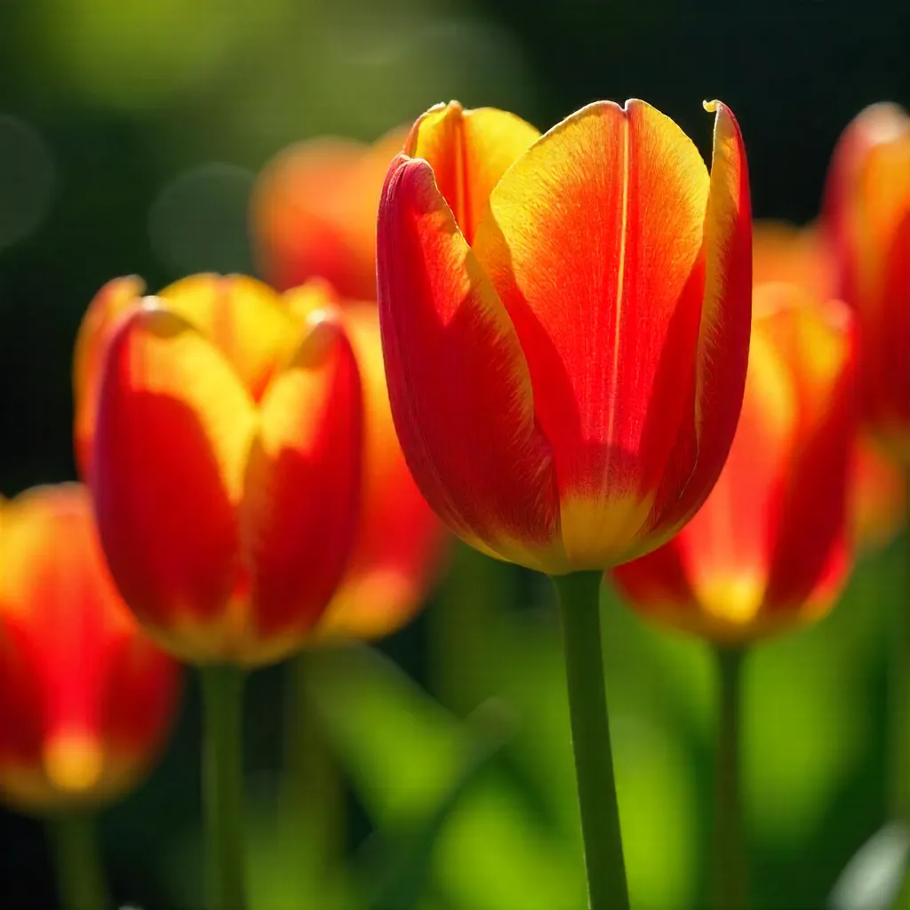 Close-Up of Red and Yellow Tulips in a Garden